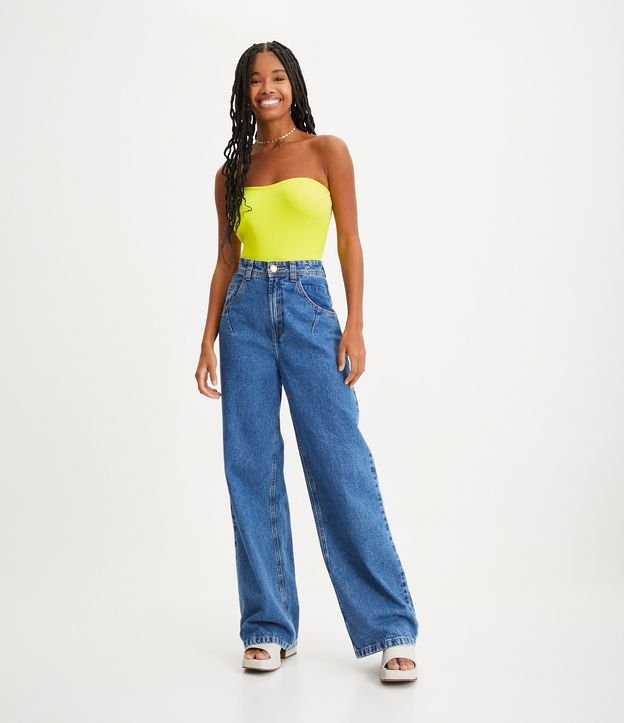 Blusa sin Breteles de Punto Acanalado Verde 2