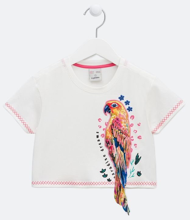Blusa Cropped Infantil con Estampado de Pájaro - Talle 5 a 14 años Blanco 1
