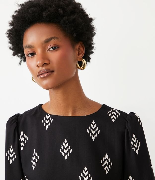 Blusa en Viscosa con Manga Abullonada y Estampa Negro 4