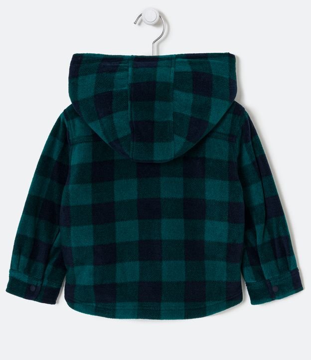 Camisa Infantil en Fleece de Cuadros con Capucha y Forro de Sherpa - Talle 2 a 5 años Verde/Azul 2