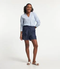 Bermuda em Jeans com Cós Elástico e Amarração