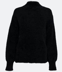 Suéter em Tricô com Gola Alta e Pelinhos