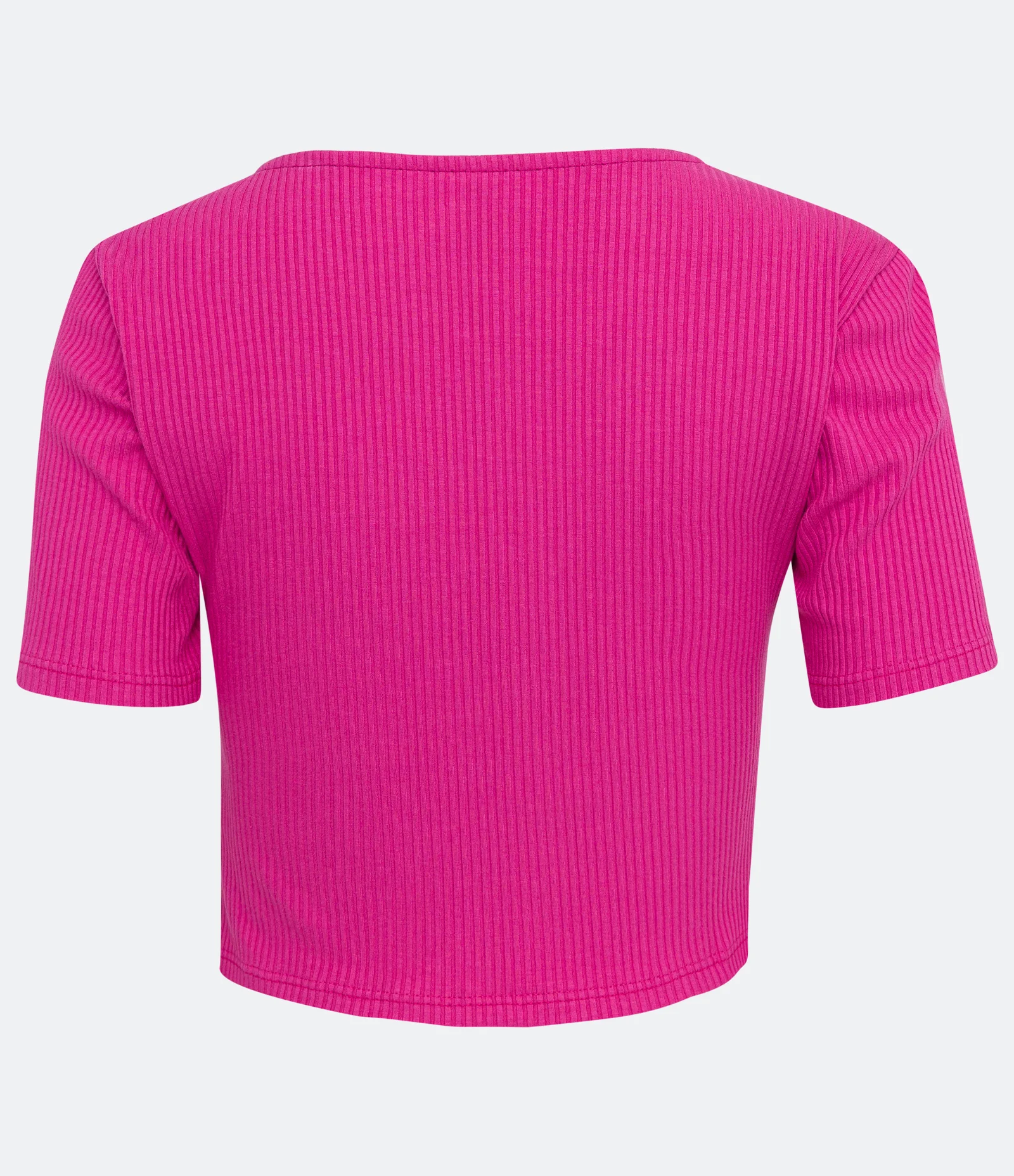 Blusa Cropped em Ribana com Manga Curta e Vazado com Amarração Rosa 2