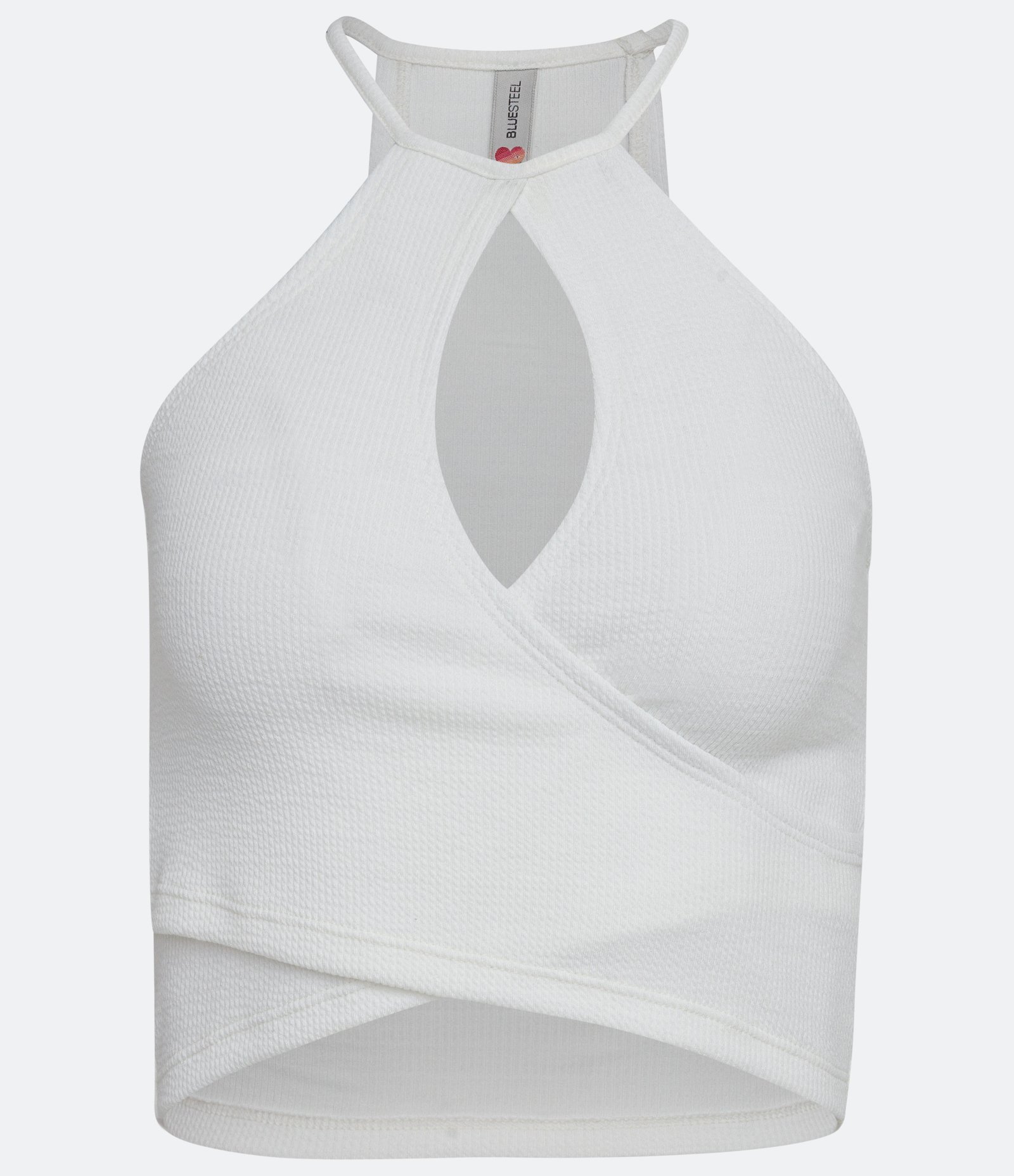 Blusa Regata Cropped com Transpasse e Vazado no Busto Branco 1