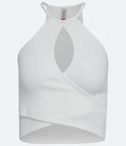 Blusa Regata Cropped com Transpasse e Vazado no Busto