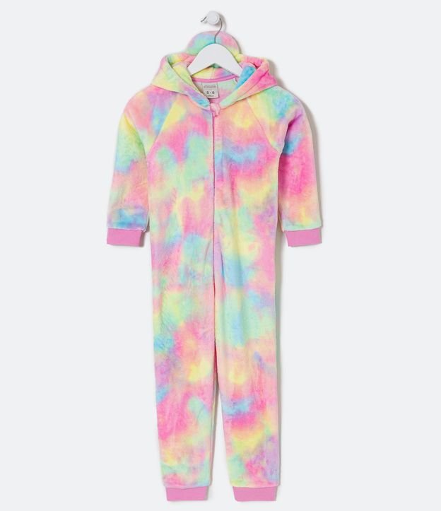 Pijama Jumper Infantil en Fleece Unicórnio Tie Dye - Talle 2 a 14 años Rosado 1