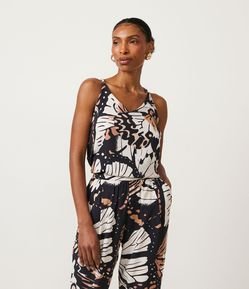 Blusa com Decote V e Estampa Borboleta