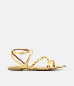 Sandália Rasteira com Bico Folha e Amarração com Corrente