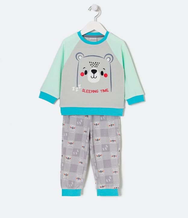 Pijama Infantil en Fleece con de Osito - Talle 1 a 4 Gris