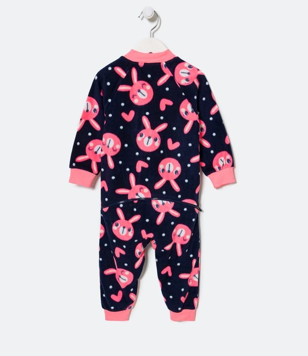 Pijama Jumper Infantil en Fleece con Estampado Caritas de Conejo - Talle 1 a 4 años Azul 2