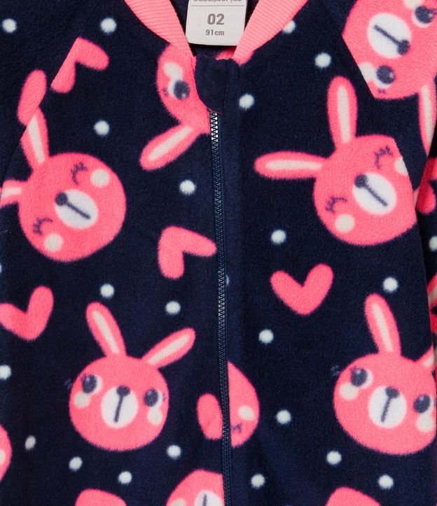 Pijama Jumper Infantil en Fleece con Estampado Caritas de Conejo - Talle 1 a 4 años Azul 3