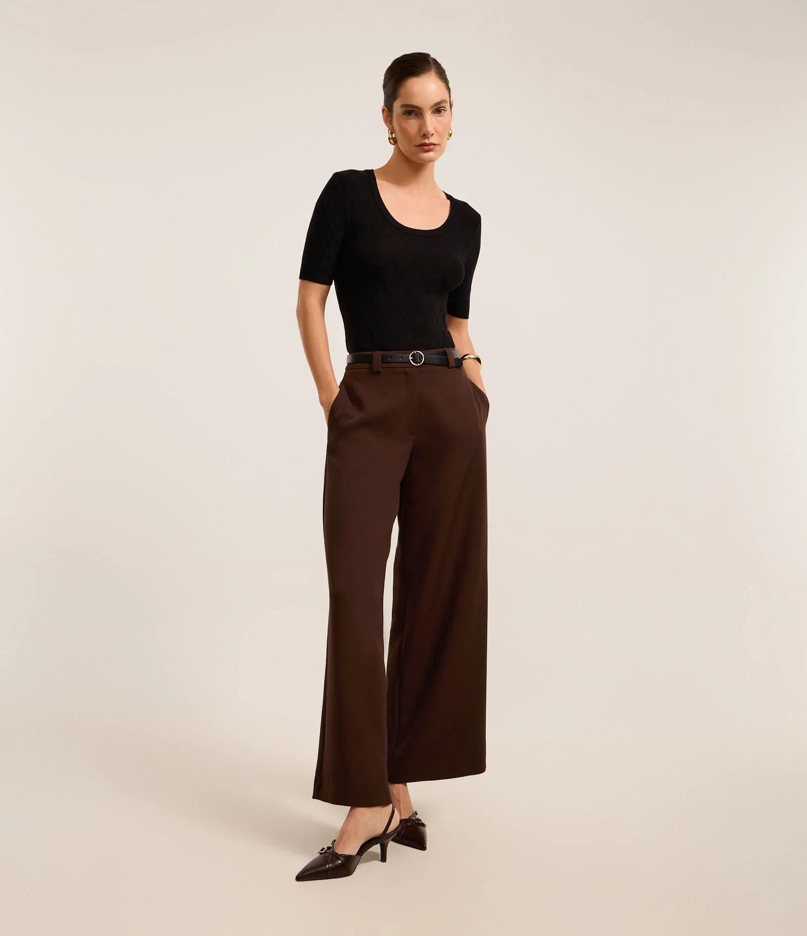 Blusa em Tricô com Losangos em Textura Preto 2