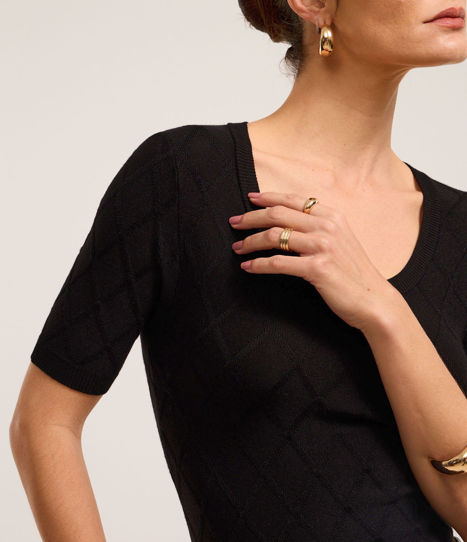 Blusa em Tricô com Losangos em Textura Preto 3