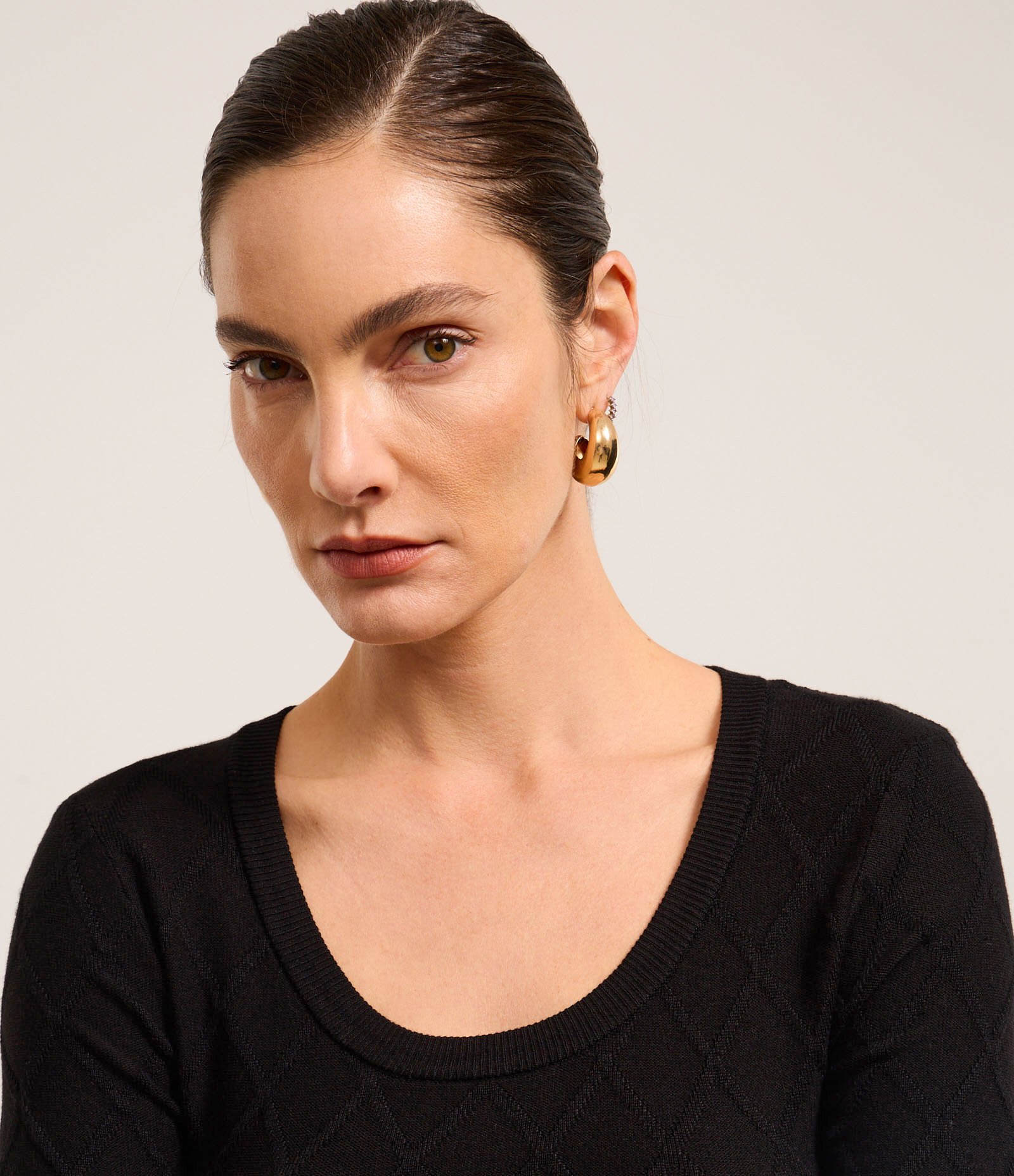 Blusa em Tricô com Losangos em Textura Preto 4