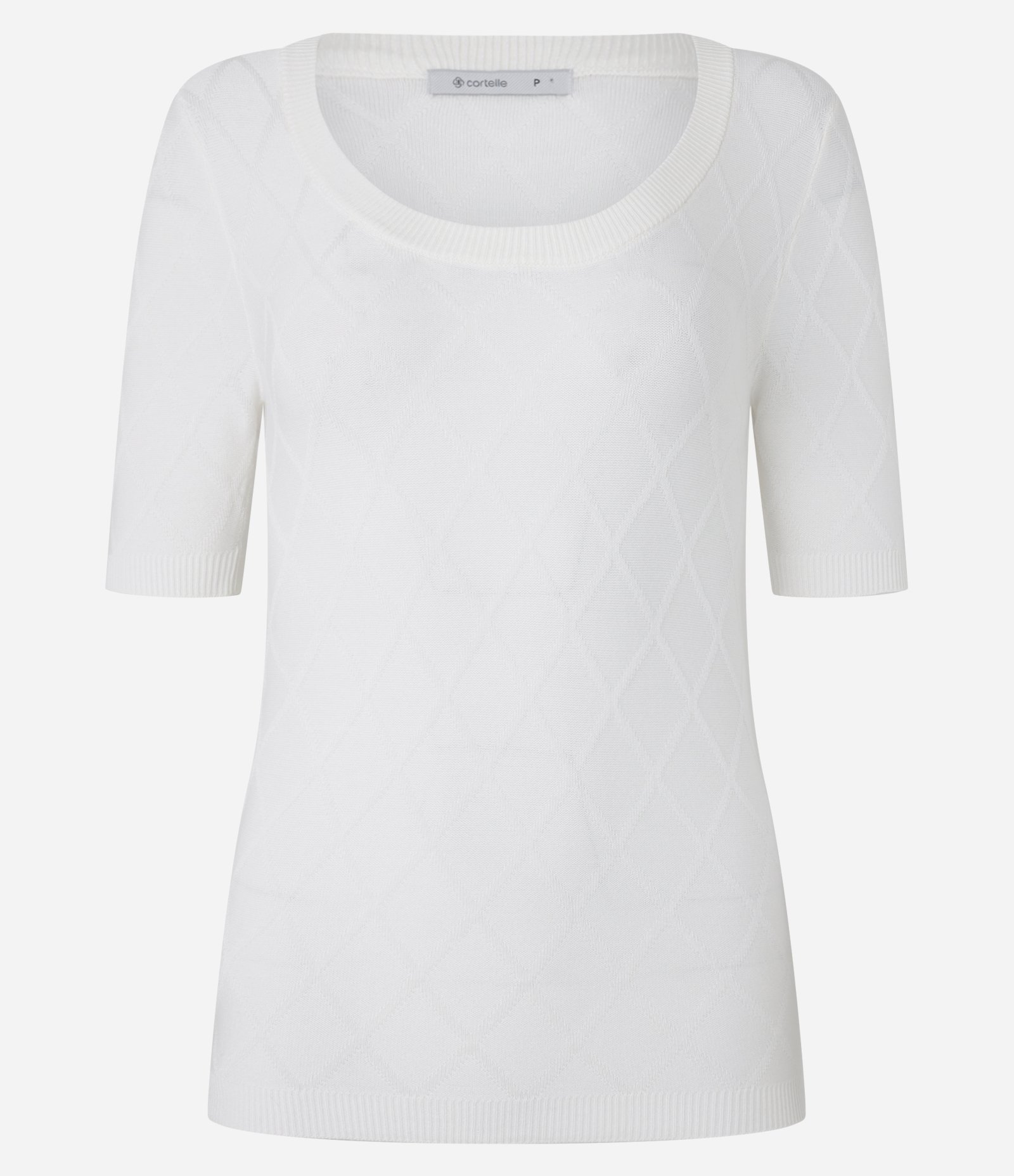 Blusa em Tricô com Losangos em Textura Branco 5