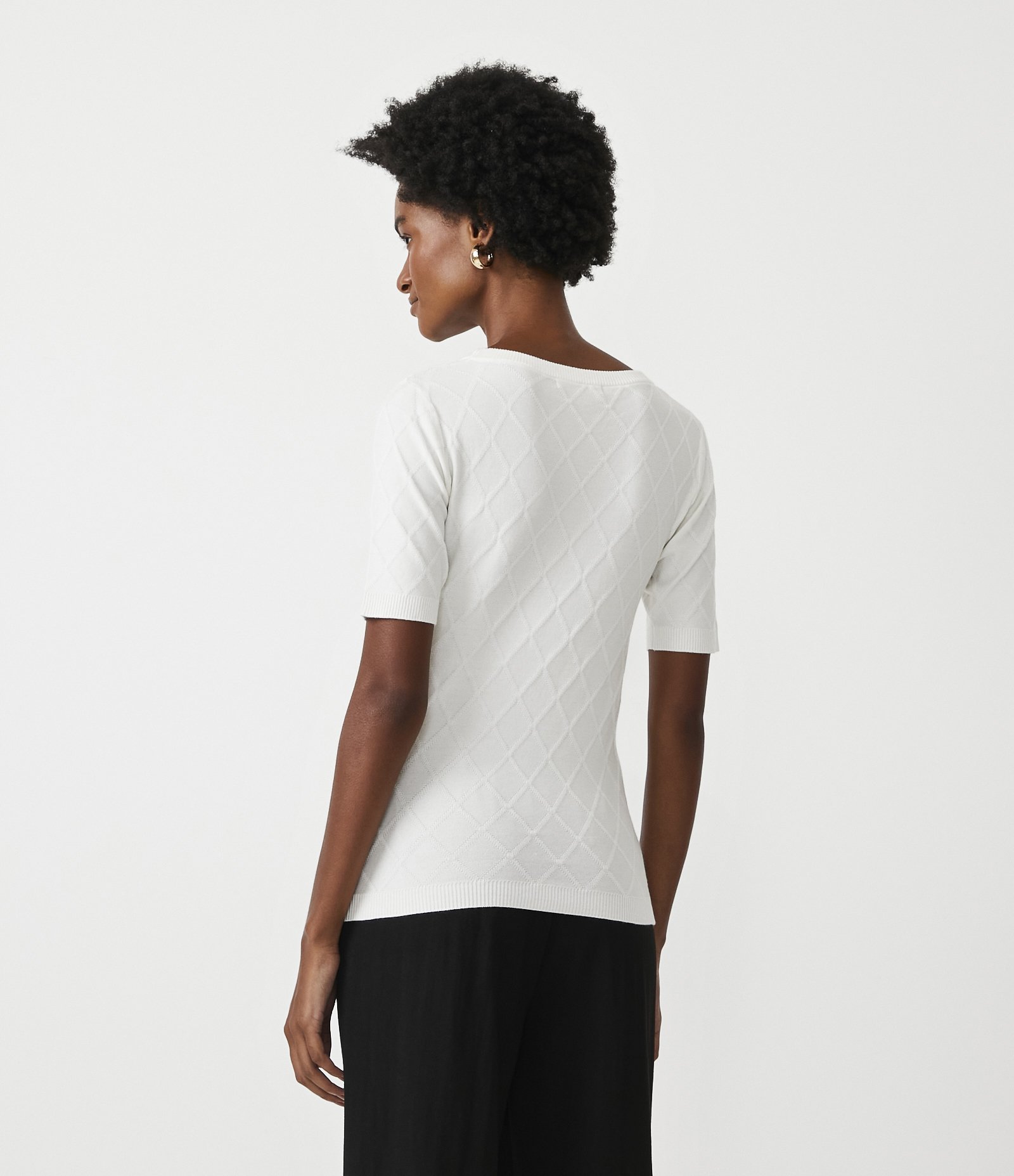 Blusa em Tricô com Losangos em Textura Branco 3