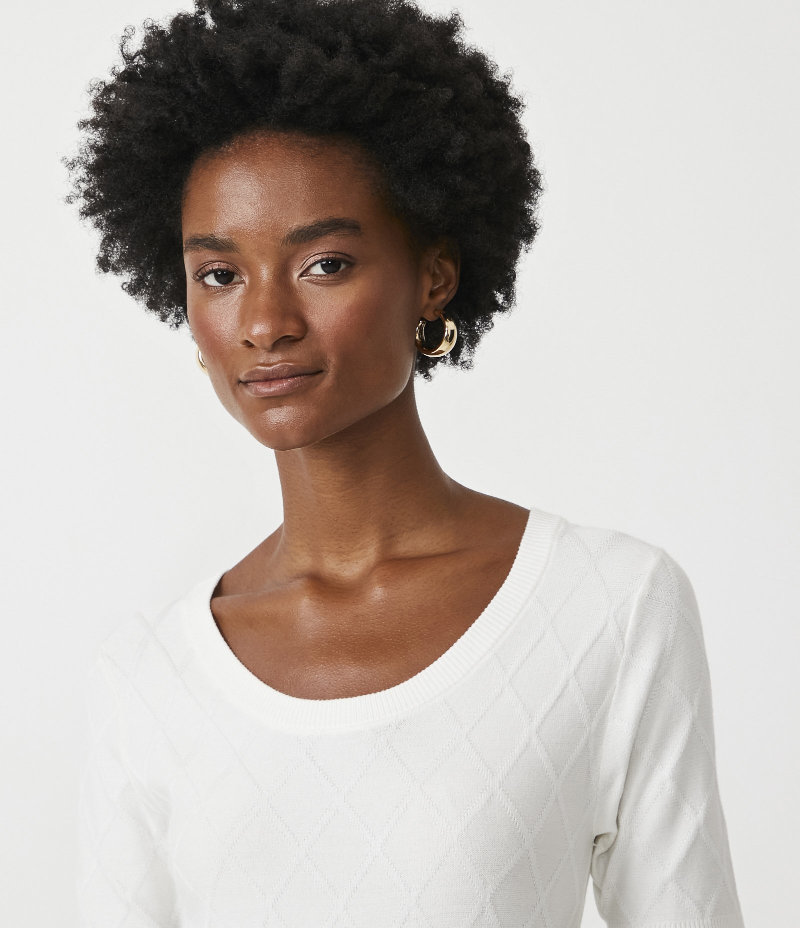 Blusa em Tricô com Losangos em Textura Branco 4