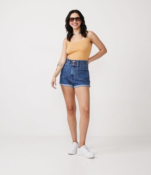 Blusa Musculosa en Poliamida Acanalada con Tirantes Finos Marrón 2