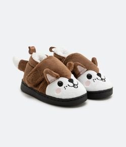 Pantufa Fechada Infantil em Fleece com Bordado Raposinha e Rabinho - Tam 19/20 ao 27/28