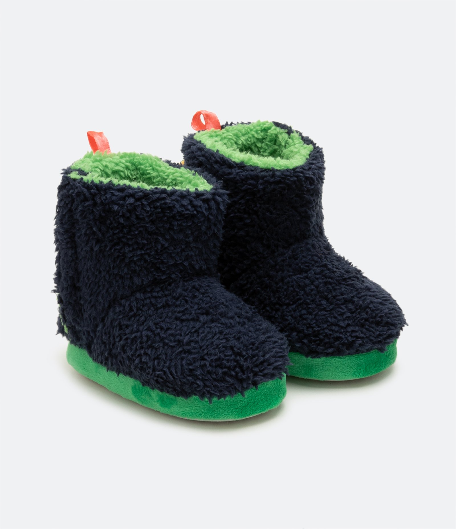 Pantufa Bota Infantil em Fleece Dino com Cristas Coloridas - Tam 19/20 ao 27/28 Azul Marinho/Verde 1