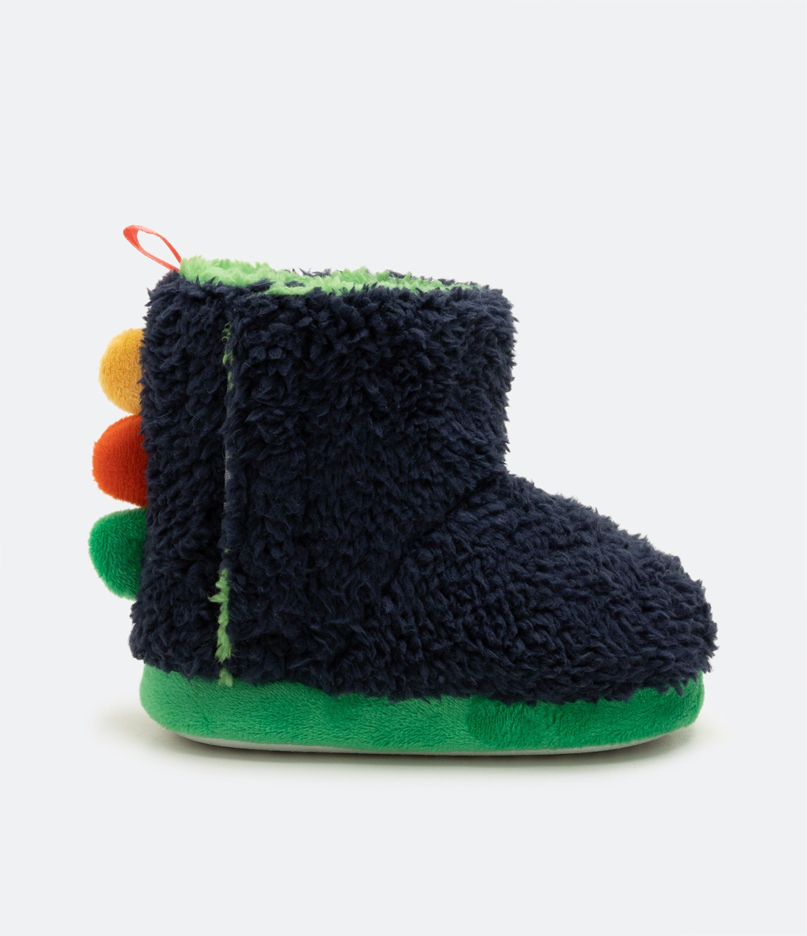 Pantufa Bota Infantil em Fleece Dino com Cristas Coloridas - Tam 19/20 ao 27/28 Azul Marinho/Verde 2