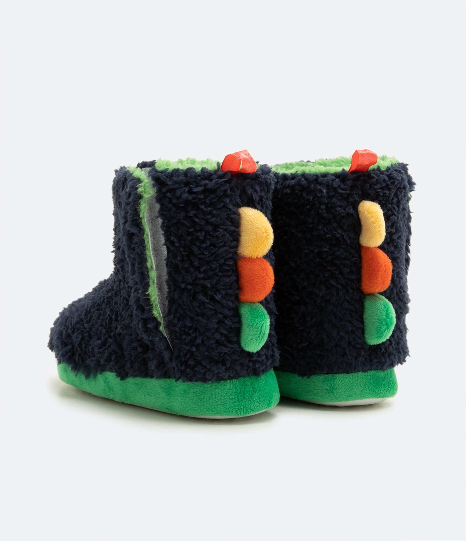 Pantufa Bota Infantil em Fleece Dino com Cristas Coloridas - Tam 19/20 ao 27/28 Azul Marinho/Verde 3