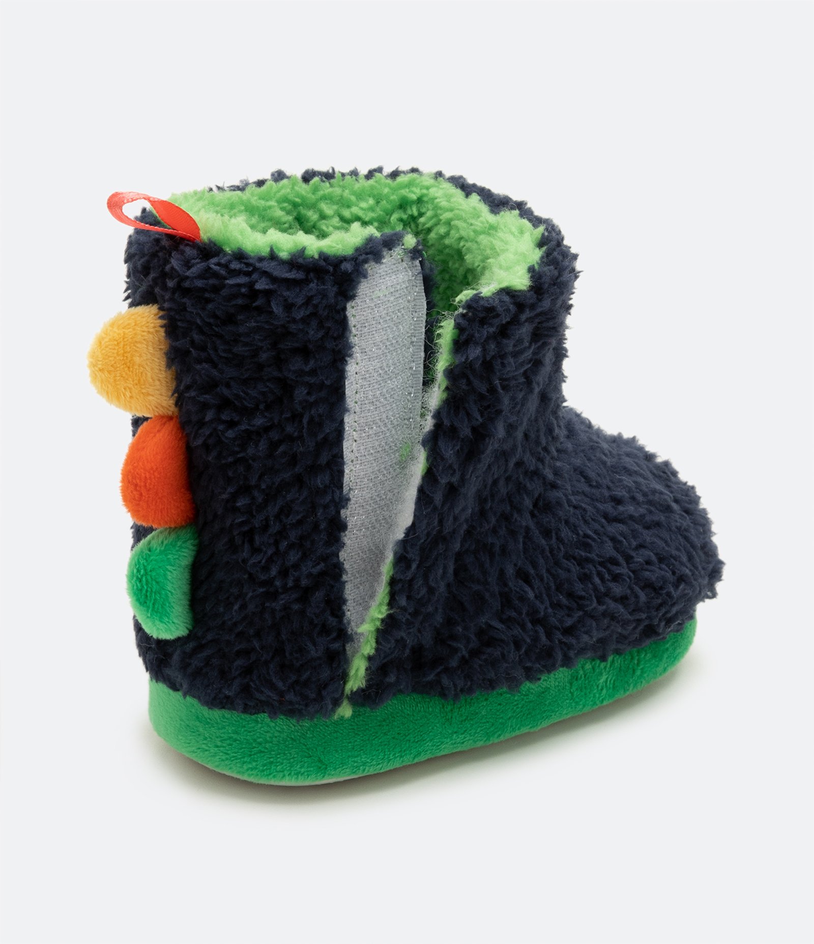 Pantufa Bota Infantil em Fleece Dino com Cristas Coloridas - Tam 19/20 ao 27/28 Azul Marinho/Verde 4