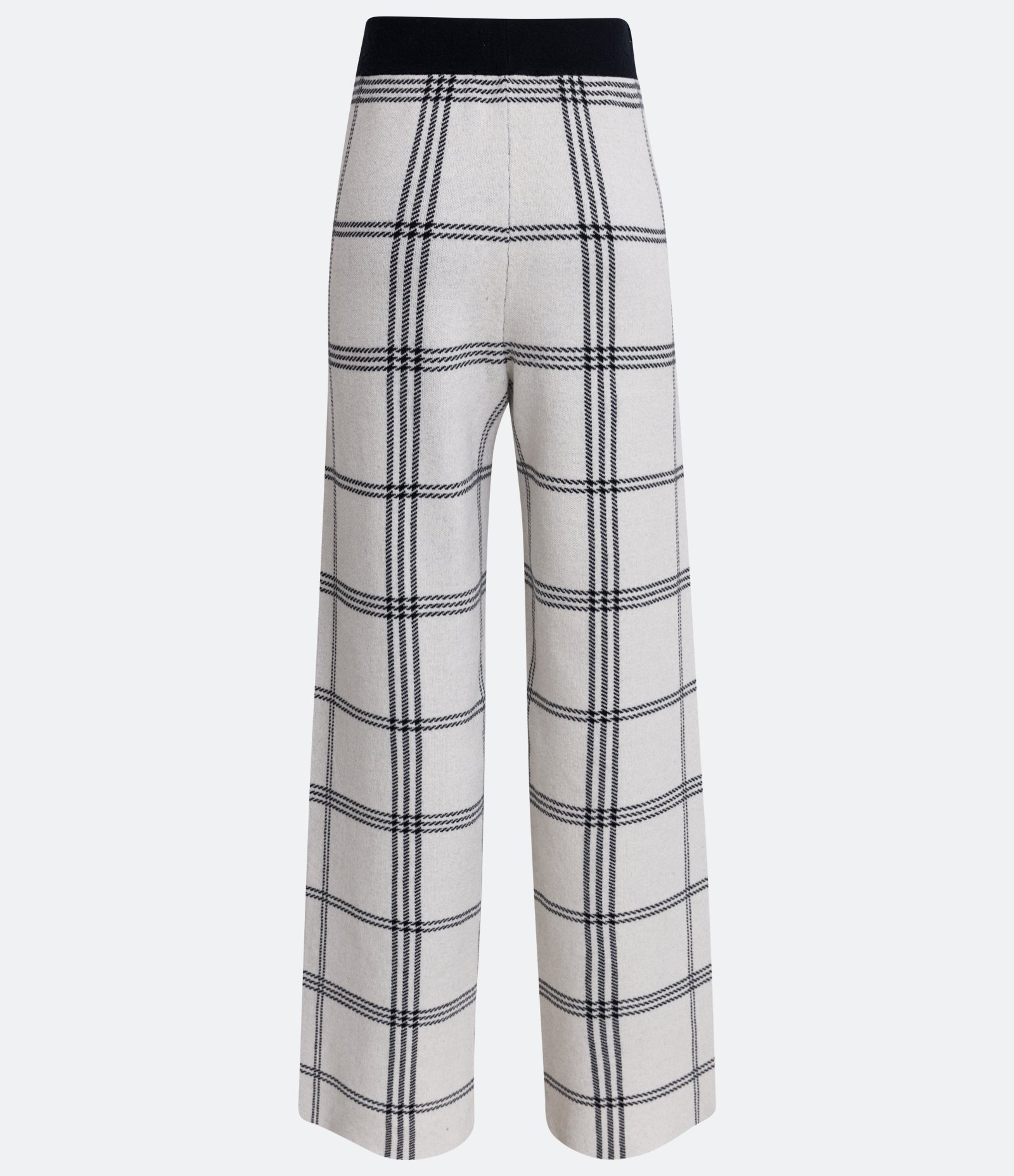 Calça Reta em Tricô com Estampa Xadrez e Cós Contrastante Bege 5