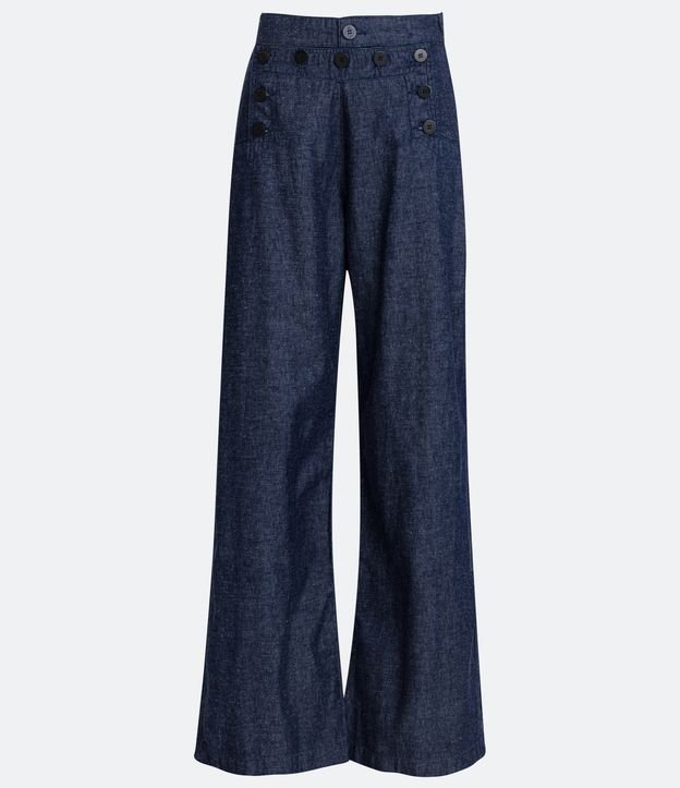 Pantalón Pantalona de Jeans con Botón en la Cinturilla Azul 5