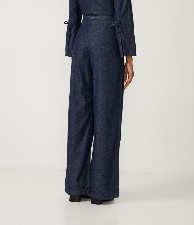 Pantalón Pantalona de Jeans con Botón en la Cinturilla Azul 3