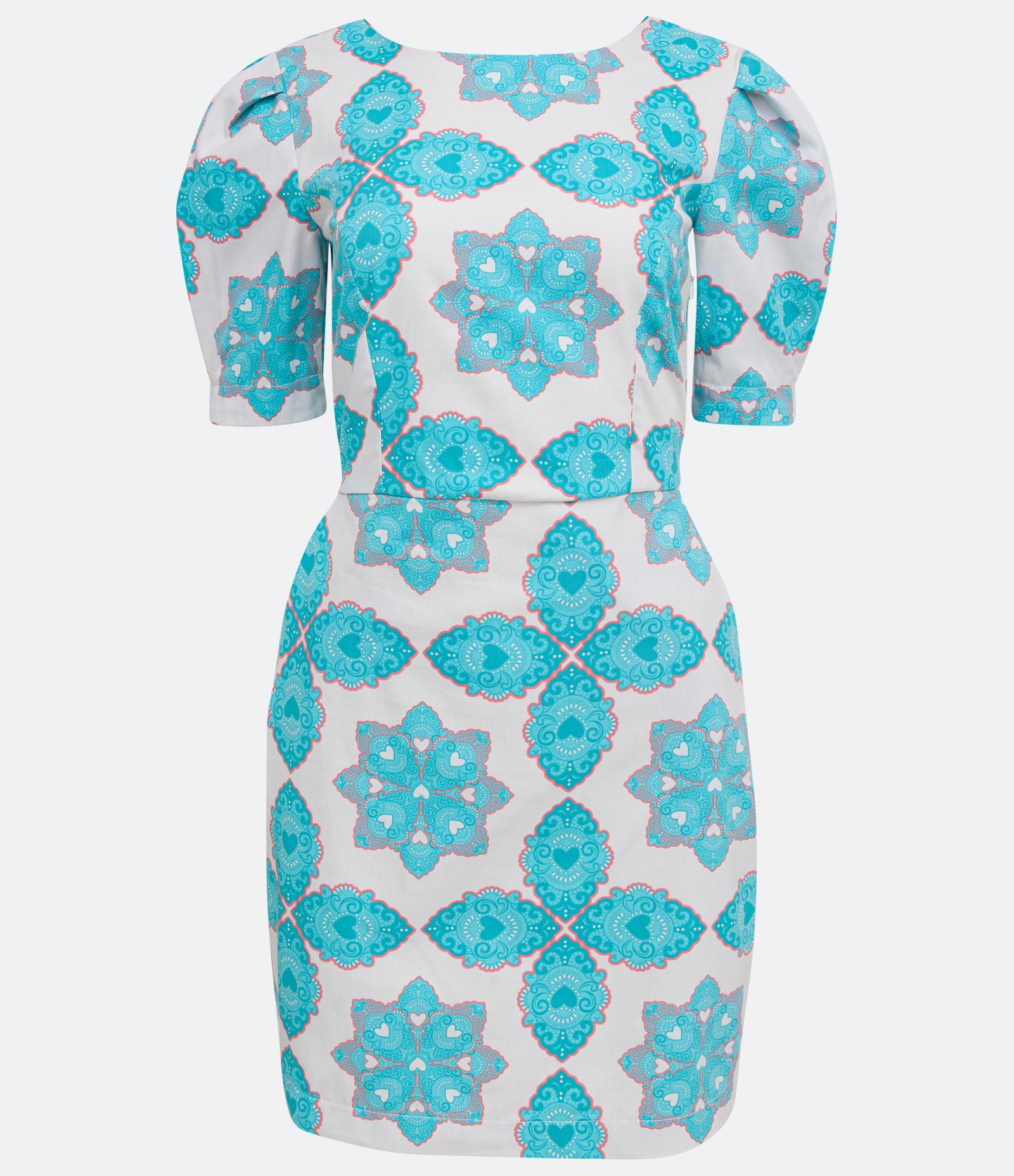 Vestido Curto em Algodão com Estampa Étnica e Amarração Azul 6
