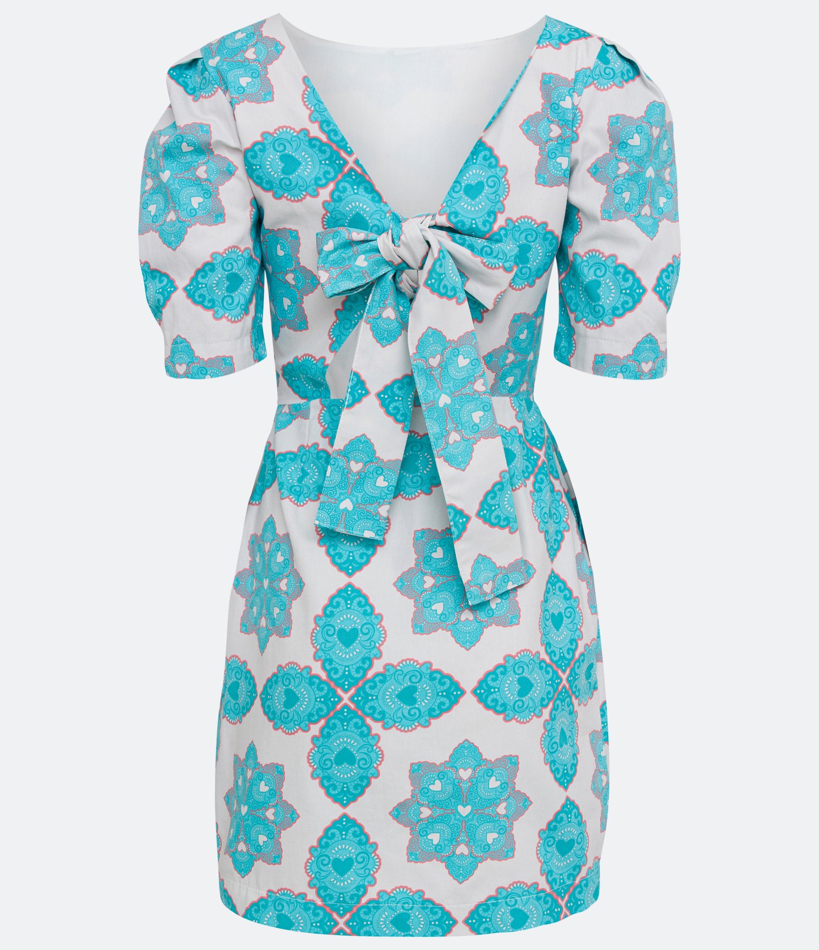 Vestido Curto em Algodão com Estampa Étnica e Amarração Azul 7