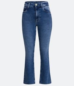 Calça Cropped Flare em Jeans com Botão de Coração