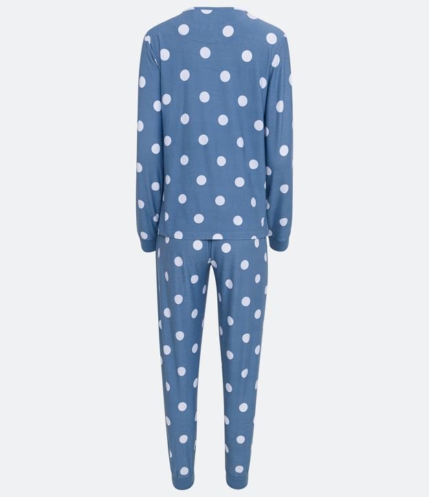 Pijama Largo con Puño Ajustado y Estampado de Lunares Azul 6