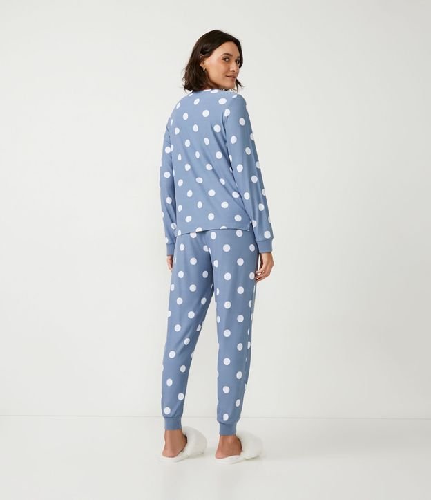 Pijama Largo con Puño Ajustado y Estampado de Lunares Azul 2