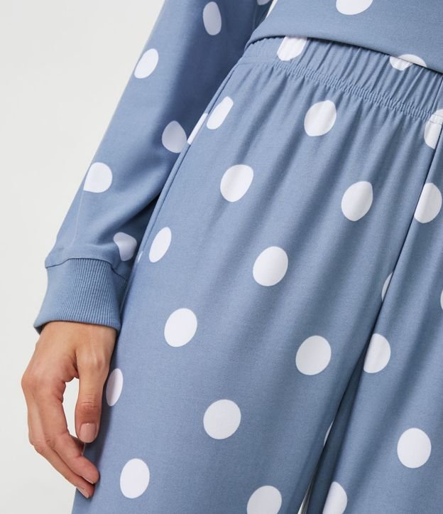 Pijama Largo con Puño Ajustado y Estampado de Lunares Azul 4