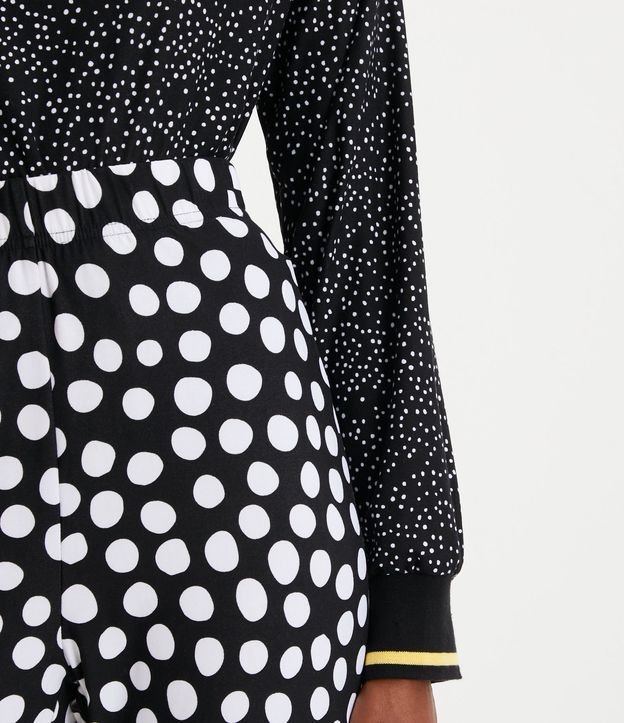 Pijama Largo con Detalle en Ribana Bordada en el Cuello y Puño Negro/Blanco 4
