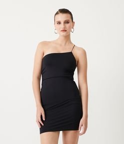 Vestido Curto Ombro Só em Jersey com Franzidinho Lateral