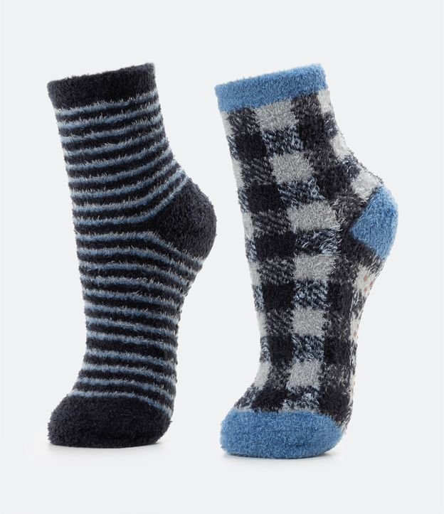 Kit 02 Pares de Meia Infantil Estampas Listrada e Xadrez - Tam 19/22 ao 31/34