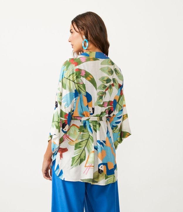 Kimono Alargado en Viscosa con Estampado Tropical Beige 3
