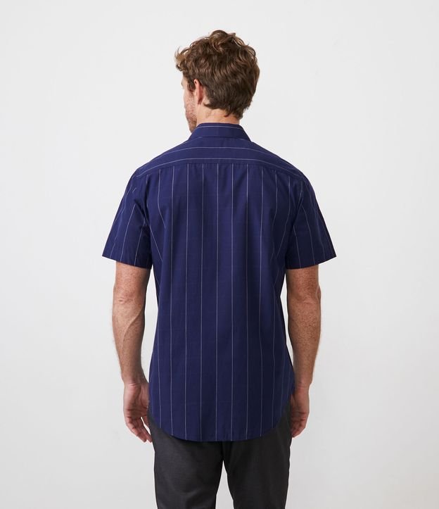 Camisa Regular em Algodão com Estampa Xadrez Azul Escuro 3