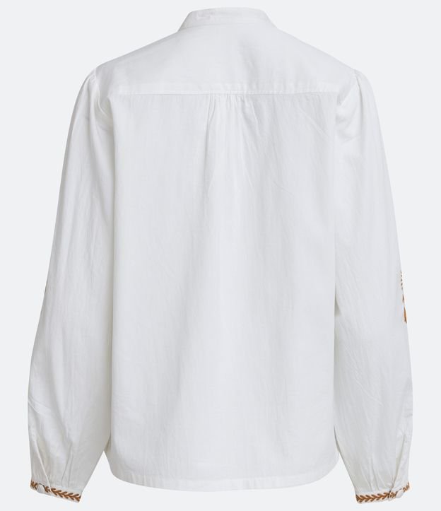 Blusa Amplia en Algodón con Cuello Mao y Bordado Floral Blanco 7