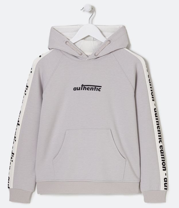 Blusão Infantil com Capuz e Estampa em Lettering Frontal e Mangas - Tam 5 a 14 Anos