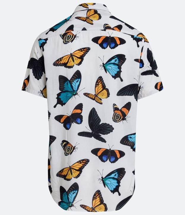 Camisa Manga Corta en Viscosa con Estampado de Mariposas Beige 6