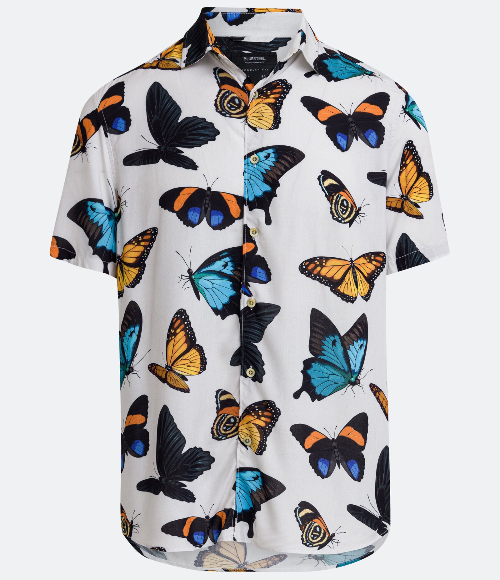 Camisa Manga Curta em Viscose com Estampa de Borboletas Bege 5