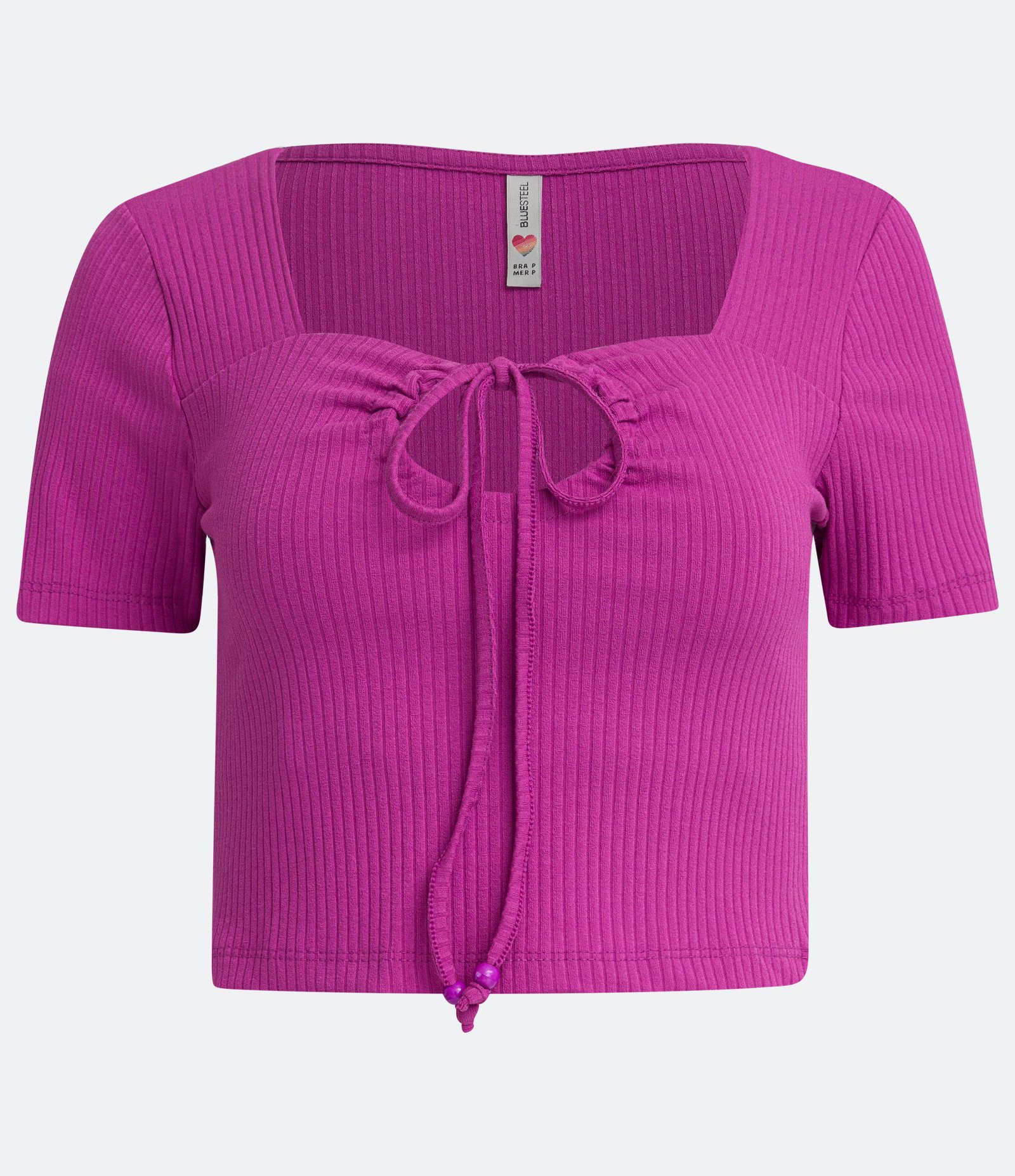 Blusa Cropped em Ribana com Decote Diferenciado e Manga Curta Roxo 5