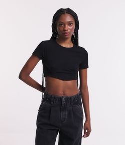 Blusa Cropped em Ribana com Detalhe Corsetado