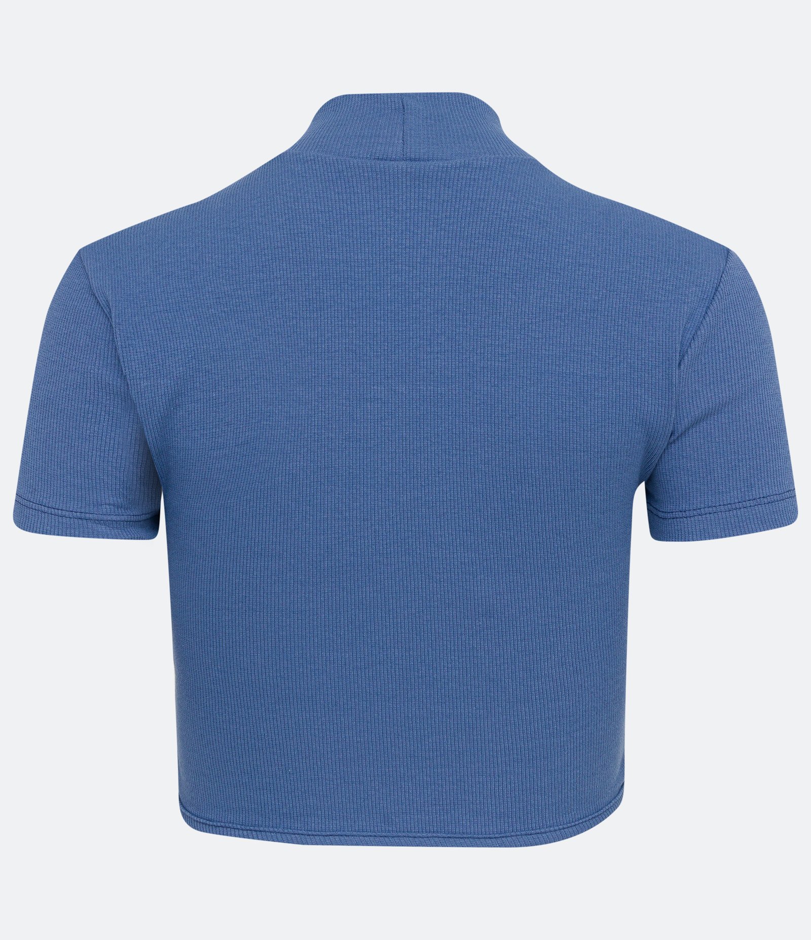 Blusa Cropped em Ribana com Manga Curta e Barra Curva Azul 6