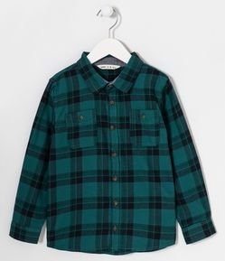 Camisa Infantil em Tricoline com Estampa Xadrez - Tam 5 a 14 anos