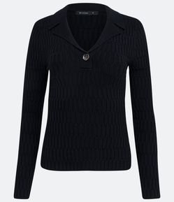 Blusa em Tricô Texturizada com Gola Polo